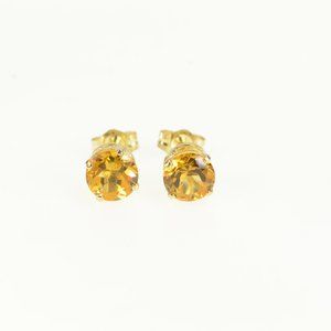 14K Round Citrine Solitaire Vintage Classic Stud Yellow Gold Earrings